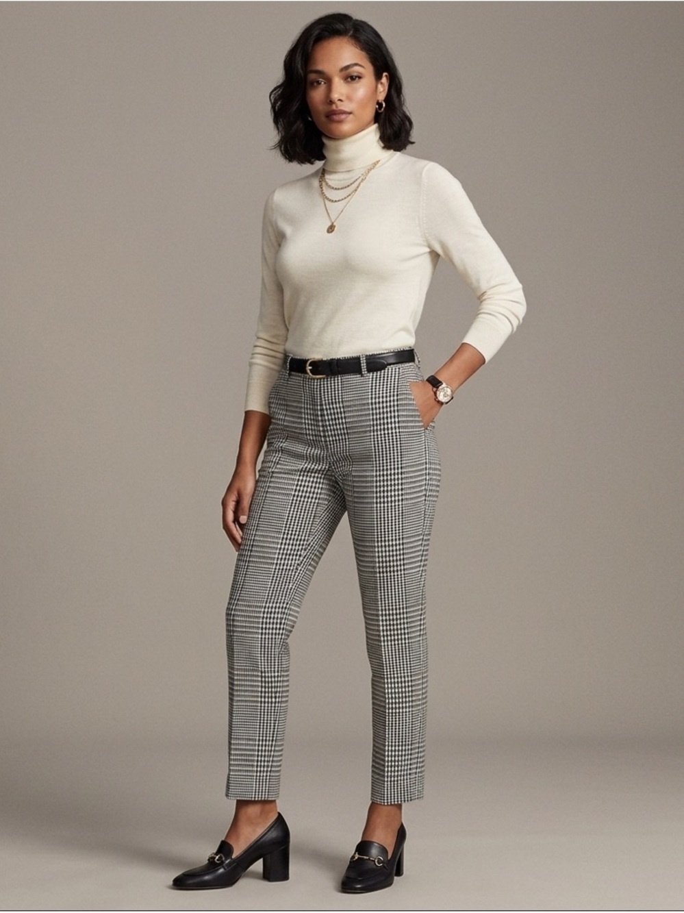 Banana Republic White Houndstooth Low Rise Avery Trousers Women's Size 2P